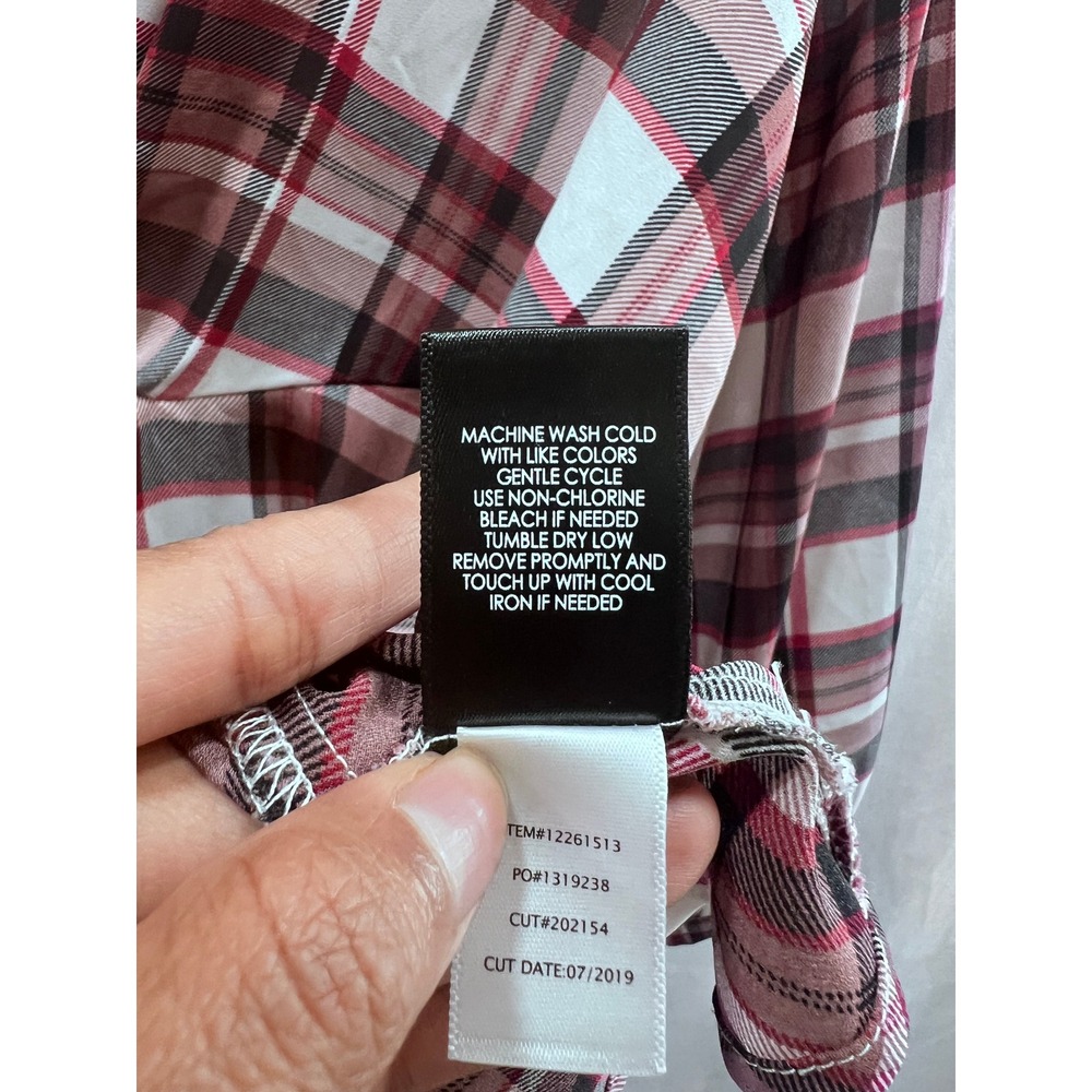 Torrid Womens Plaid Tie Front Peplum Blouse Burgundy Black White Size 00 M L - Picture 6 of 7